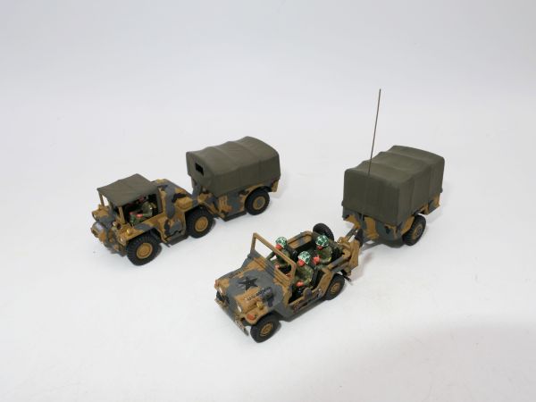 Roco Minitanks 2 jeeps with trailers - assembled + painted