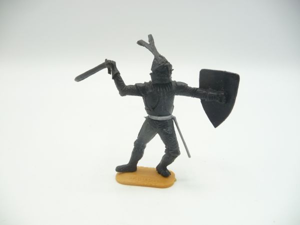 Timpo Toys Schwarzer Ritter mit Schwert ausholend