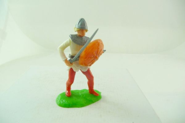 Elastolin 5,4 cm Norman with axe, sword + shield, white
