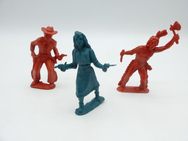 3 different Indian / Cowboy figures incl. Lady
