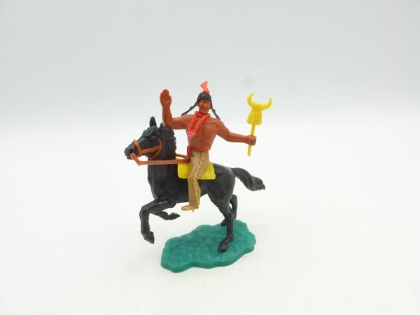 Timpo Toys Indianer 2. Version reitend mit Stammeszeichen (gelb)