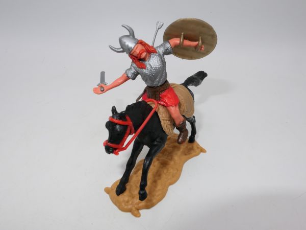 Timpo Toys Viking on horseback, hit by arrow, golden shield - loops ok