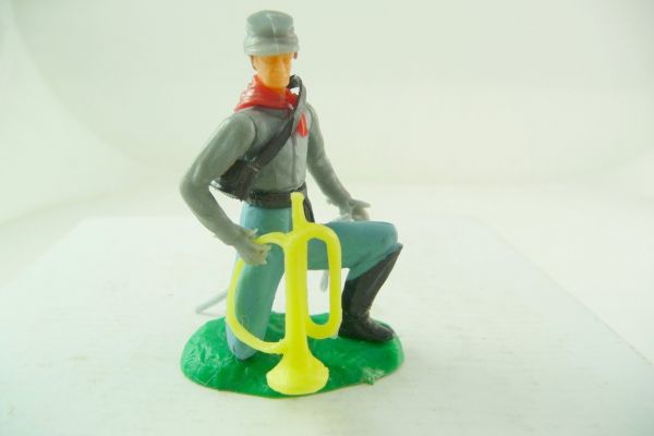 Elastolin 5,4 cm Confederate Army soldier kneeling with sabre + trumpet