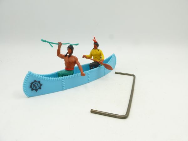 Timpo Toys 2-man canoe, light blue with Indians