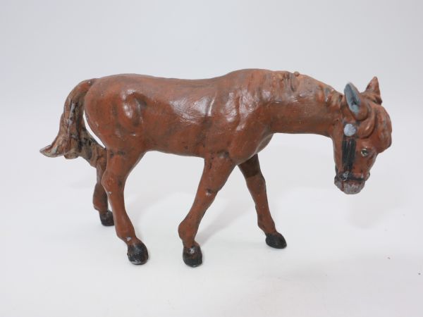 Elastolin Weichplastik Arbeitspferd, braun - 7 cm Serie, selten