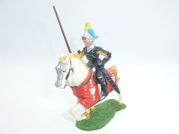 Elastolin 7 cm Knight on horseback, lance high, red blanket, No. 8965