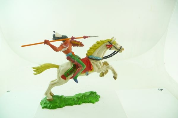 Elastolin 7 cm Indianer zu Pferd mit Lanze, Nr. 6853 - sehr guter Zustand