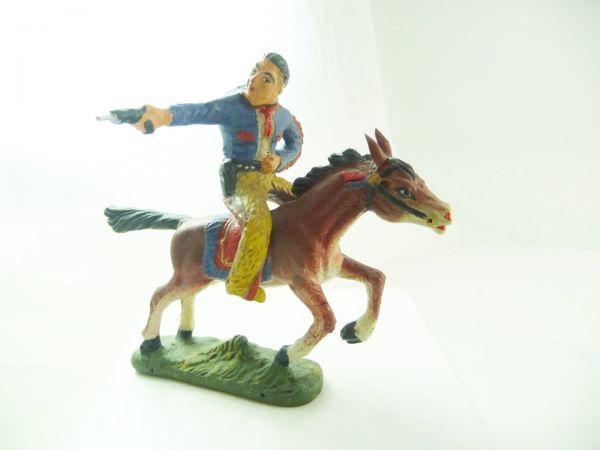 Plastinol Cowboy riding, firing with pistol - rare figure