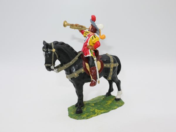 Preiser 7 cm Fanfare player on standing horse, No. 9073 - great painting