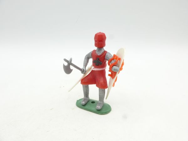 Medieval knight standing, red with battle axe - rare shield