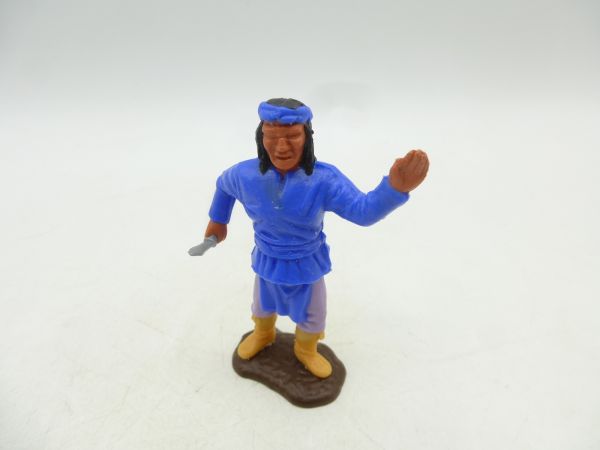 Timpo Toys Apache blau, stehend mit Messer, fliederfarbene Hose