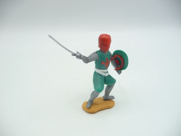 Timpo Toys Mittelalterritter stehend, grün/rot mit Schwert - Schlaufen ok
