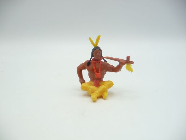 Timpo Toys Indianer 3. Version sitzend mit Friedenspfeife - tolle Farbkombi