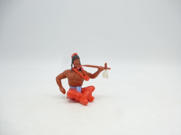 Timpo Toys Indianer 2. Version sitzend mit Friedenspfeife, rote Hose