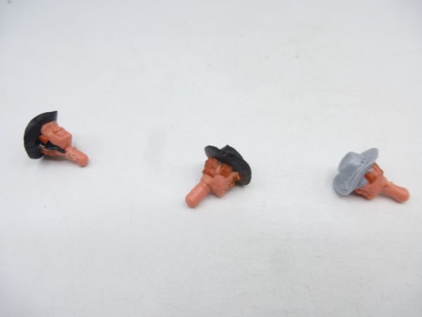 Timpo Toys 3 Cowboy heads 3rd version (faulty castings)