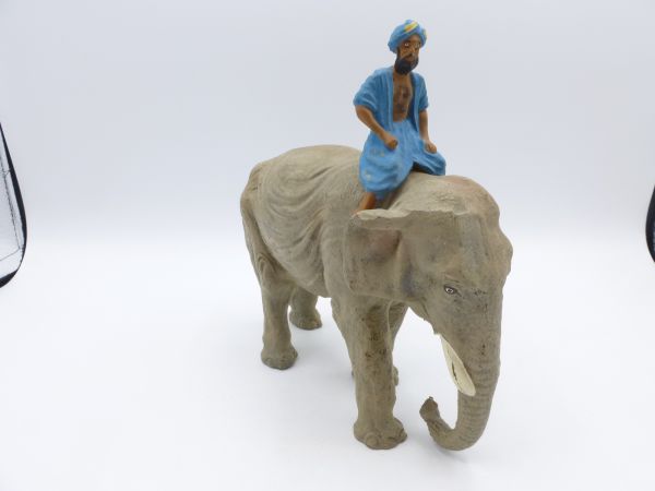 Großer Masse-Elefant mit Reiter / Mahout, Höhe (ohne Reiter) 12 cm