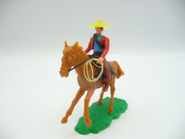Elastolin 5,4 cm Mexikaner zu Pferd mit Lasso - auf seltenem Pferd