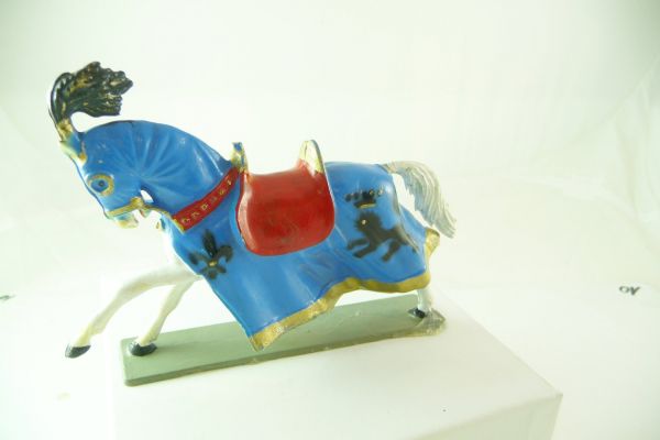 Starlux Ritterpferd mit toller Turnierdecke in blau mit rotem Sattel