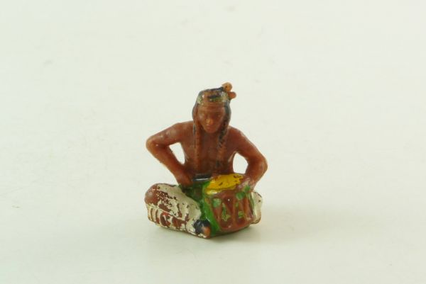 Timpo Toys Indianer sitzend mit großer Trommel, 1. Version - komplett