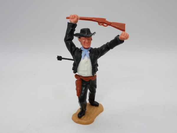 Timpo Toys Cowboy 3. Version stehend, von Pfeil getroffen, schwarz/schwarz