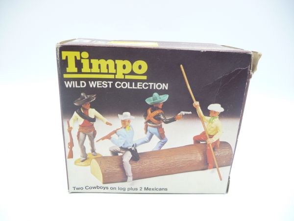 Timpo Toys Minibox Cowboys auf Baumstamm + Mexikaner