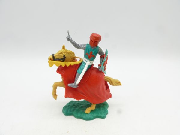 Timpo Toys Medieval knight on horseback, green/red with battle axe + shield