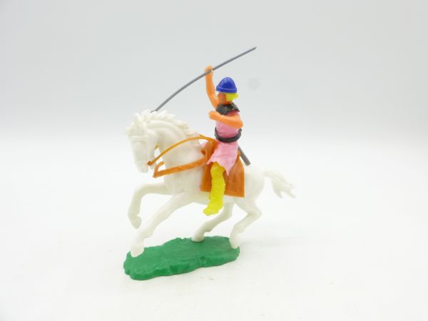 Elastolin 5,4 cm Norman on horseback with spear + additional weapon
