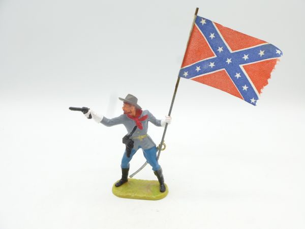 Elastolin 7 cm US-Bürgerkrieg Südstaatler, Offizier mit Pistole + Fahne