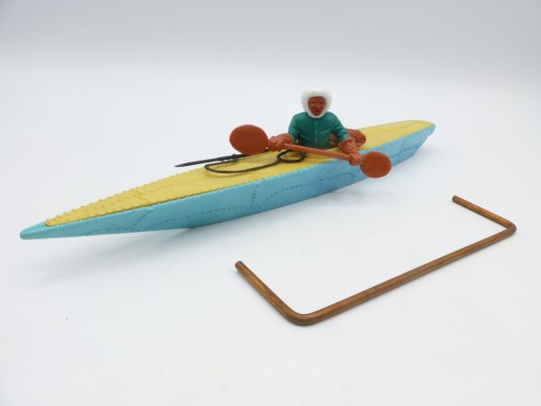 Timpo Toys Eskimo kayak - rare colour: turquoise/beige/yellow