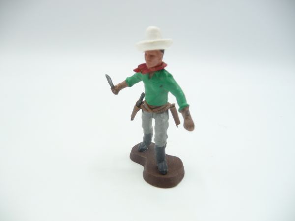 Britains Swoppets Cowboy mit Messer vorgehend (grünes Hemd) - seltener kurzer Hut