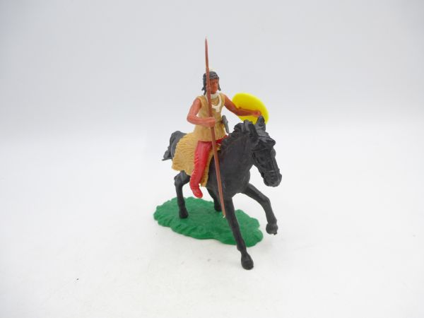 Elastolin 5,4 cm Indianer zu Pferd mit Speer + Schild, weitere Waffe im Gurt