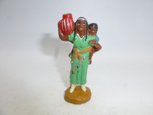Hopf Indianerin mit Krug + Kind, grünes Kleid