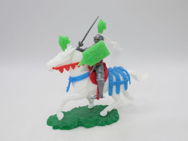 Elastolin 5,4 cm Knight on horseback with sword + shield (neon green shield)