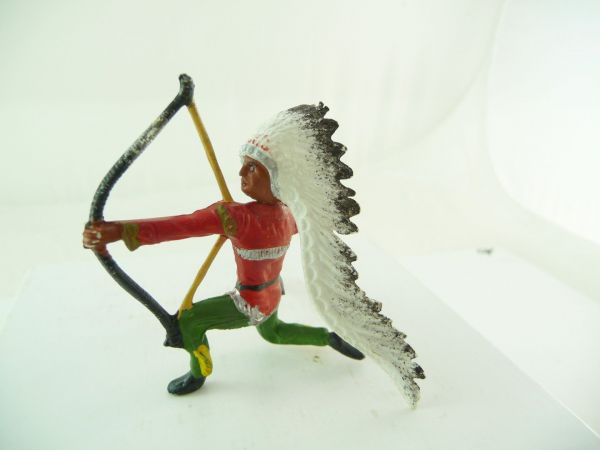 Merten 6,5 cm Indian kneeling with bow - great long feather headdress