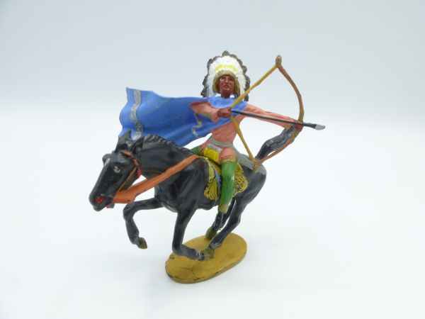 Merten Indian with cape on horseback, shooting sideways with bow