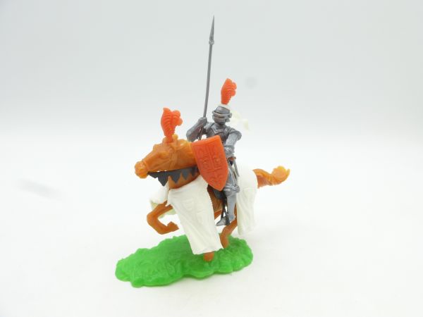 Elastolin 5,4 cm Knight riding with spear + shield (red/orange accessories)