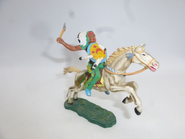 Elastolin 7 cm Indianer zu Pferd mit Tomahawk, Nr. 6844 - Pferd toller Umbau