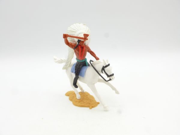 Timpo Toys Indianer 2. Version zu Pferd, Häuptling mit Tomahawk