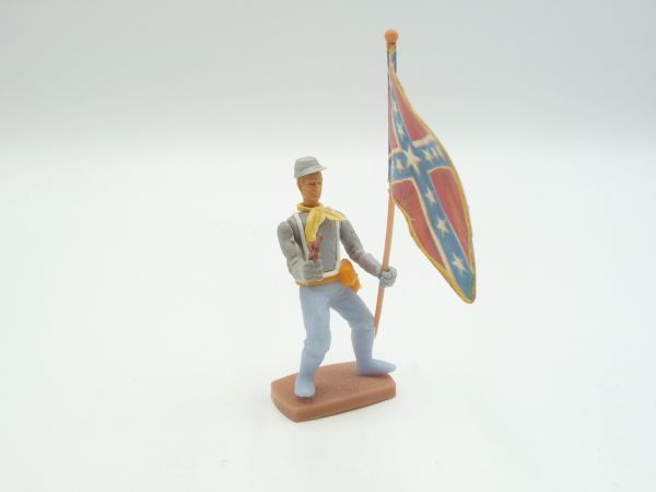 Plasty Confederate Army soldier standing with flag + pistol