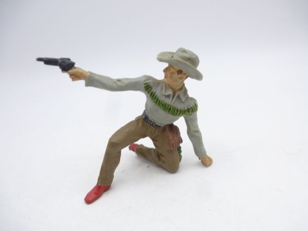 Elastolin 7 cm Cowboy / Trapper kniend mit Pistole - toller Umbau