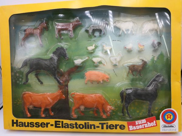 Elastolin Box mit Bauernhoftieren, Nr. 4099 - unbespielt, aus Ladenfund