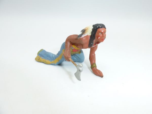 Elastolin Masse Indianer schleichend mit Tomahawk - seltene blaue Hose
