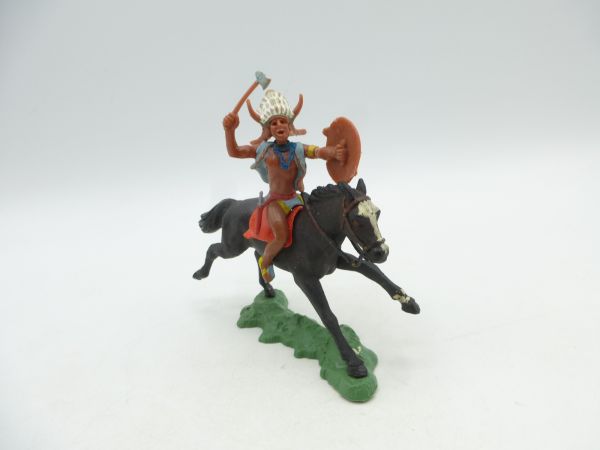 Britains Swoppets Medicine man riding with tomahawk + shield - used