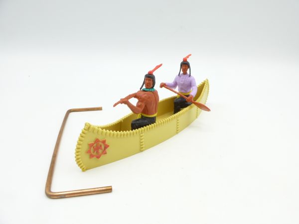 Timpo Toys Kanu (beige mit rotem Emblem) mit 2 Indianern