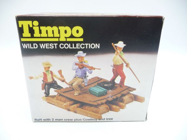 Timpo Toys Minibox raft with crew + cowboy (3rd version), Ref. No. 763