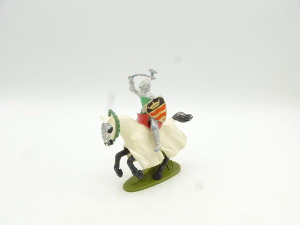 Britains Swoppets Knight riding with battle axe + shield, white blanket (HK)