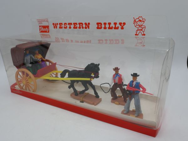 Plasty Coach with civilians + cowboys - as a set in blister box, brand new