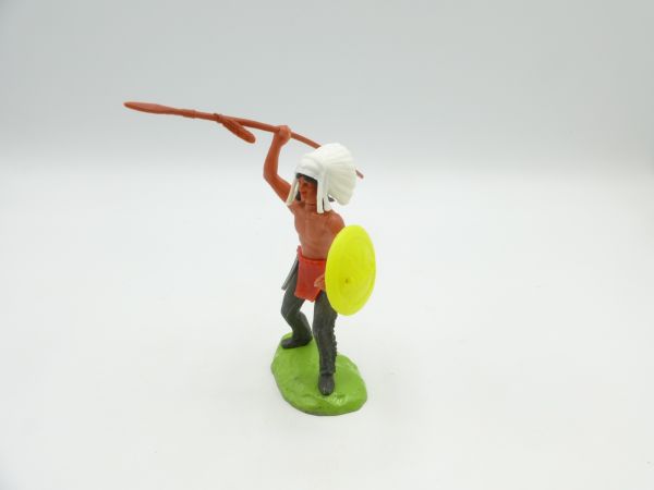 Elastolin 7 cm Indianer stehend mit Schild + Speer - weitere Waffen im Gurt