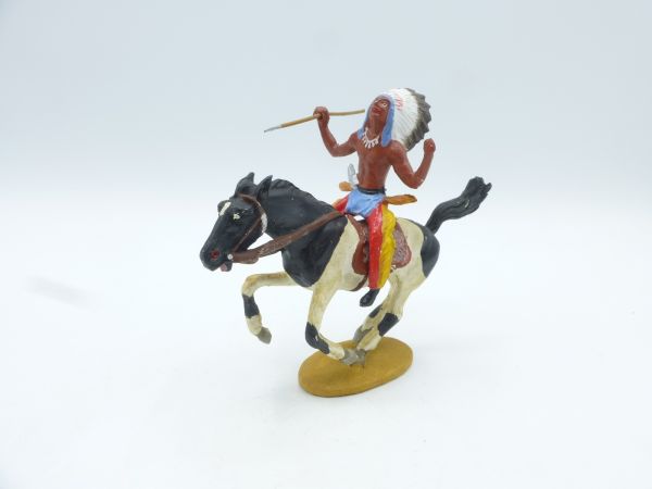 Merten Indian riding on Mustang, throwing spear