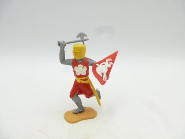 Timpo Toys Medieval knight running, red/white/yellow with battle axe